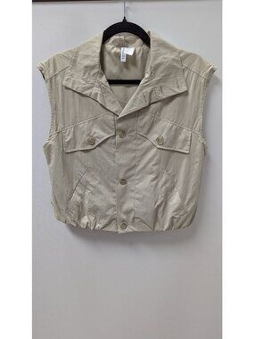 Divided H&M Light Khaki Button-Down Cropped Utility Vest